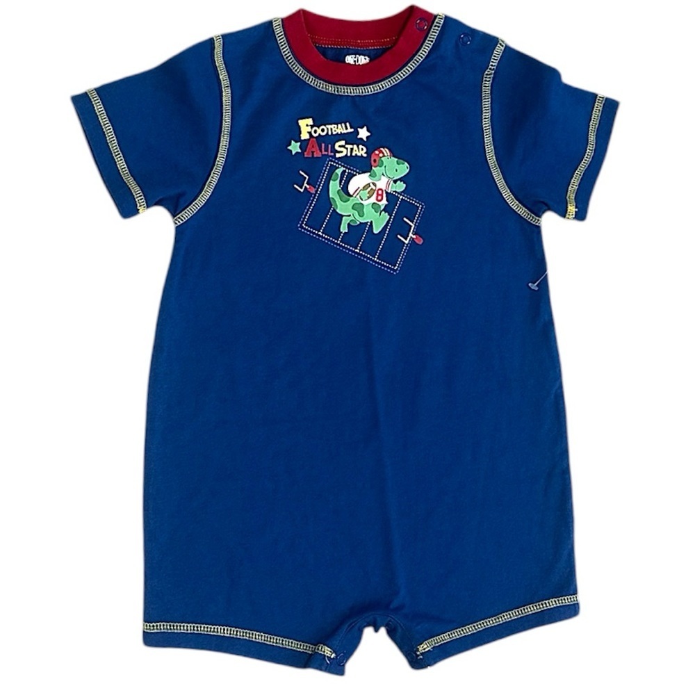 New VTG 90s Baby Boy Vibrant Romper Football Dinosaur Okie Dokie 24 Months
